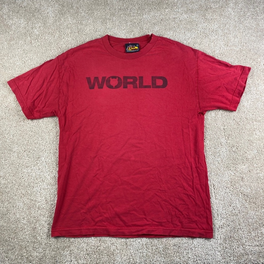World Industries Mens Large Red Graphic T-Shirt Flame Boy Skate Vintage USA Made